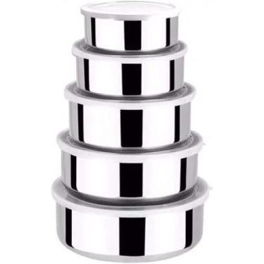 Imagem de Jogo Conjunto de 5 Tigelas em Aço Inox com Tampa, Versátil Fácil De Limpar Praticidade Cozinha Design Moderno Premium