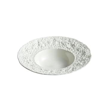 Imagem de Prato de chapéu de palha de cerâmica com padrão de rocha, prato artístico branco criativo para casa - 29 cm