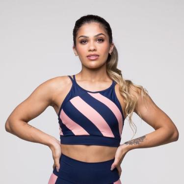 Imagem de Top Firtness Dily Poliamida Azul Marinho com Recortes Mergê Alças Fina