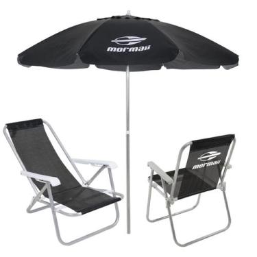 Imagem de Kit 2 Cadeiras Alta e Reclinável Alumínio + Guarda Sol Bagum 2,4m Pret