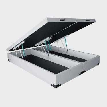 Imagem de Cama Box Baú Blindado Queen Corino Branco Com Pistão A Gás - 158x198