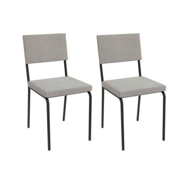 Imagem de Cadeira De Cozinha Zaria 2c128 Aço Kit 2 Uni Preto Bouclê Cinza
