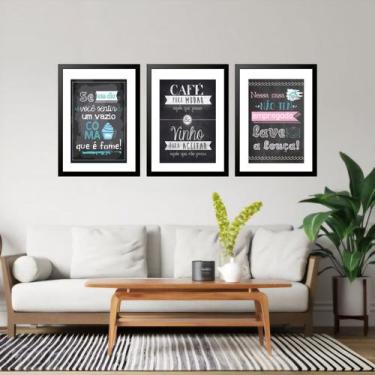 Imagem de Kit 3 Quadros Grandes Cozinha Quadro Negro 60x48cm - Quadros On-line, 