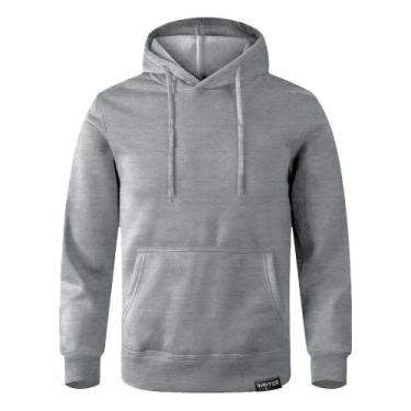 Imagem de Moletom Canguru Com Capuz Algodão Liso Sem Estampa, Cinza, G