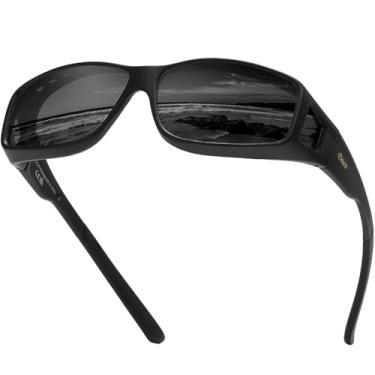 Imagem de DUCO Óculos de sol Fit Over para homens e mulheres, lentes polarizadas com proteção UV400, óculos de sol grandes DC8968, Armação preta fosca, lente cinza, common