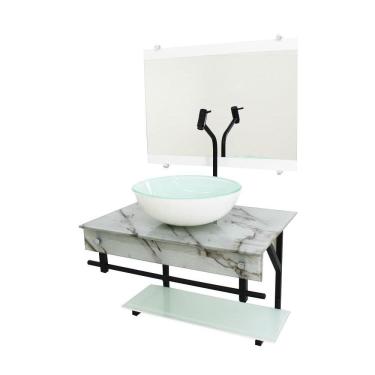 Imagem de Gabinete De Vidro 60Cm Apx Cuba Redonda - Mármore Branco