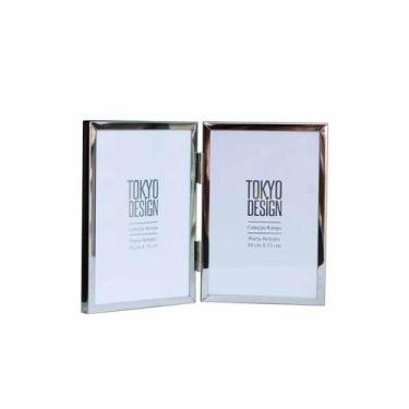 Imagem de Porta Retrato Duplo Livro Abre fecha em Metal e Vidro 10x15 - Onix, Pr