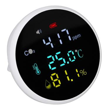 Imagem de CO2 Monitor, Monitoramento Em Tempo Real Alta Precisão Portátil CO2 Detector, Alarme, Monitor de Umidade Temperatura Com Suporte Estável, para Home Office Classroom Uso