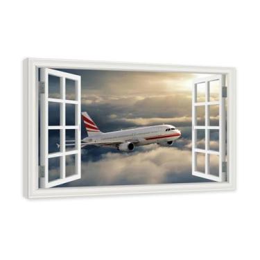 Imagem de Arte de parede em tela de janela aberta, impressão natural em tela, "Avião no céu 5.1 cm, decoração de parede de paisagem de janela, decoração de casa moderna. Moldura interna 40 x 60 cm x 15,7 x 23,6