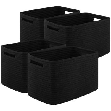 Imagem de OIASKET Cestos De Armazenamento Para Organização, Decorativos Tecido Prateleiras - Livros, Toalhas E Roupas, Caixas Brinquedos Corda Algodão, 32 Cm Comprimento X 23 Largura 19 Altura, Pacote Com 4,