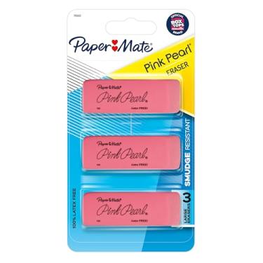 Imagem de Paper Mate Borracha rosa perolada, grande, 12 pacotes de 3 (36 borrachas)