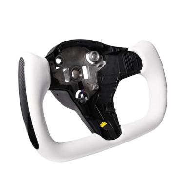 Imagem de PartsTo Volante Com Acabamento Em Carbono E Função De Aquecimento Para Tesla Model 3 Y, Atualização Desempenho Esportivo, Modificação Do Couro Branco Personalização Interior