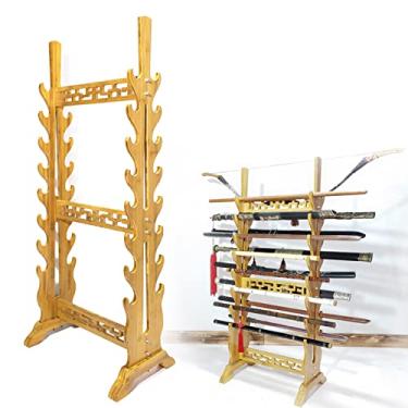 Imagem de Suporte de espada prateleira de exibição de armas de pé, suporte para facas, suporte de exibição de espadas de madeira maciça | suporte grande para pendurar espadas de samurais, suporte para espadas