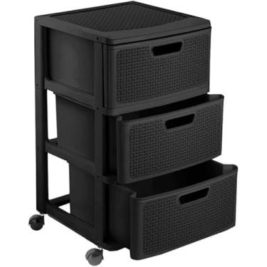 Imagem de Gaveteiro Porta Tudo 3 Gavetas Com Rodas Rattan Branco ou Preto (preto)