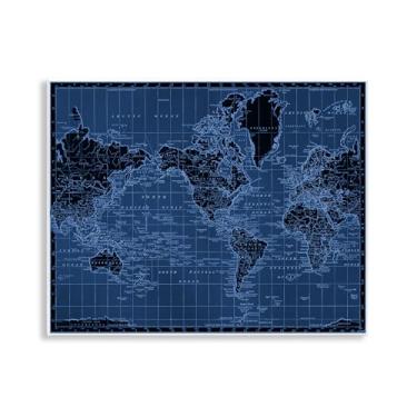 Imagem de Stupell Industries Arte de placa de parede com mapa-múndi em tons azuis, design de Phillipa Katz, 14 x 11