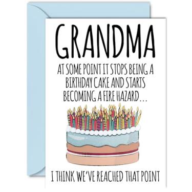 Imagem de Stuff4 Cartões de aniversário engraçados para avó - perigo de incêndio - cartão de aniversário de piada rude para avó do neto neta, humor 60º 70º 80º aniversário A5 cartões de felicitações avós