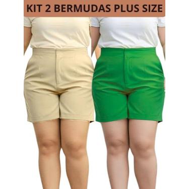 Imagem de Kit 2 Shorts Feminino Plus Size em Alfaiataria Cintura Alta e Modelage