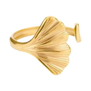 Imagem de Anel Ajustável de Concha do Mar Dourado em Aço Inoxidável - Unissex - 