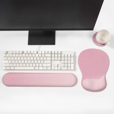 Imagem de Descanso de pulso em gel com mouse pad, mouse ergonômico rosa para escritório com apoio de pulso para conjunto de teclado de computador, design de gel de memória antiderrapante para mesa, escritório