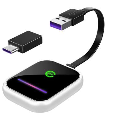 Imagem de Adaptador Carplay sem fio 2 em 1 para iPhone/Android Auto, converte com fio de fábrica para sem fio, latência quase zero, caixa portátil CarPlay, Plug and Play para carros de 2017, compatível com iOS