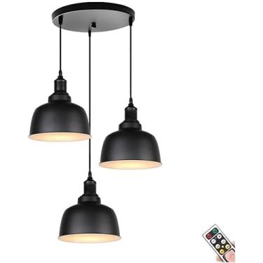 Imagem de Chandelier Modern Minimalist Battery Operado Luz, iluminação pendente sem fio preto com remoto e blub, sem teto de fiação Luz para pendurar para a sala de jantar da ilha de cozinha, D Sala d