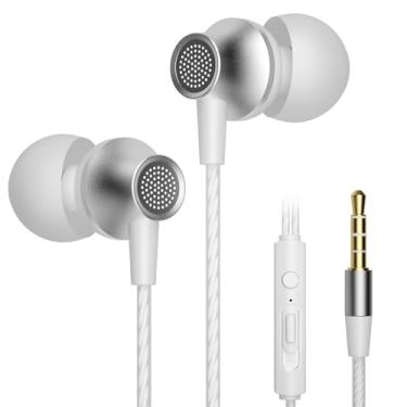 Imagem de VIKEN Fones de ouvido com fio com microfone, fones de ouvido intra-auriculares, graves pesados com controlador de volume, pontas de fones de ouvido com isolamento de ruído (P/M/G), fones de ouvido com