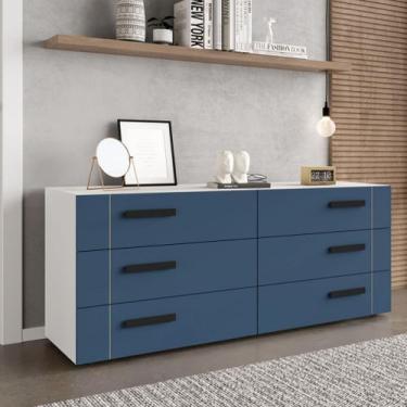 Imagem de Cômoda com 6 Gavetas Lisboa Branca com Azul Politorno, Branco e Azul