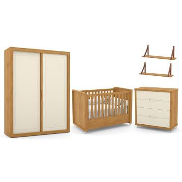 Imagem de Dormitório Tutto New 2 Portas, Cômoda, Berço e Prateleiras - Matic Móveis Freijó/Off White