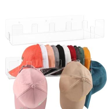 Imagem de Porta-chapéus de acrílico para bonés de beisebol, 2 pacotes de organizadores de chapéus de parede, suporte de cabide para 20 bonés, organizador de armazenamento de chapéu resistente montado na parede