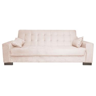Imagem de Sofá Cama 2L P/ Sala de Estar Lisboa Suede Bege