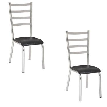 Imagem de Kit 2 Cadeiras Laura Cromada Para Cozinha Preto