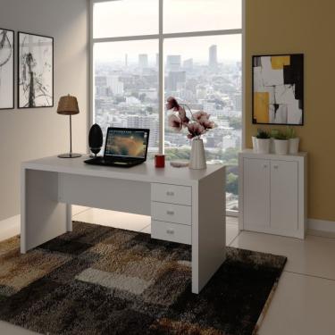 Imagem de Conjunto Home Office 2 Peças Escrivaninha 3 Gavetas E Balcão 2 Portas Espresso Móveis Branco