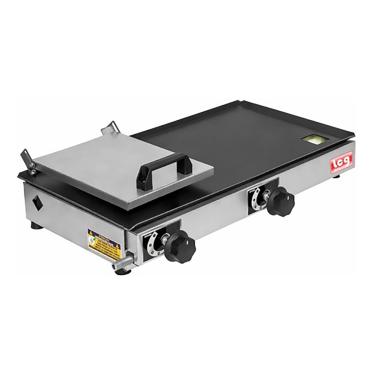 Imagem de Chapa Lanche Lcg Hot Dog Com Prensa 30x60 Inox A Gás 2 Bocas
