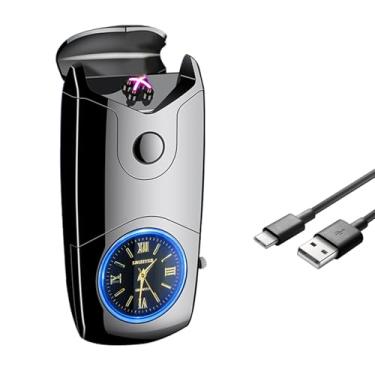 Imagem de COMANYI Isqueiro Elétrico Recarregável USB C Isqueiro À Prova de Vento Plasma Duplo Arco Isqueiro Eletrônico Sem Chama para Velas (Preto)