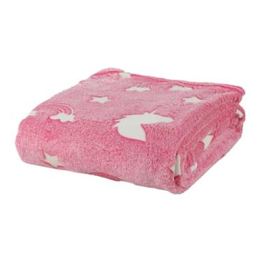 Imagem de Manta Infantil Brilha no Escuro 2,00m x 1,80m Toque Super Macio Pink Unicórnio