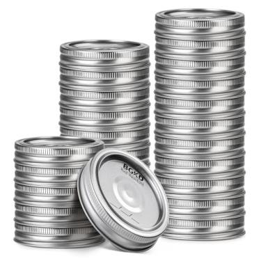 Imagem de BGKD 48 peças de tampas e anéis de pote de vidro de boca larga à prova de ferrugem, tampas de conserva com faixas de boca larga para bola ou Kerr, tampa de frascos de vidro de boca grande