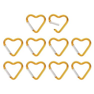 Imagem de PATIKIL Gancho de pressão em forma de coração, pacote com 10 porta-chaves de liga de alumínio em forma de coração, clipe de mola para acampamento, pesca, caminhadas, viagens, dourado