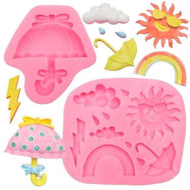 Imagem de Moldes de silicone em forma de guarda-chuva, 2 peças, molde de fondant com tema climático para decoração de bolo de chocolate, enfeite de cupcake de doces, artesanato de argila de polímero resina