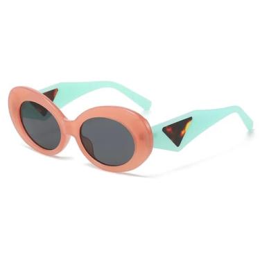 Imagem de JRLLFD Óculos de sol retrô oval contraste colorido feminino moda masculina tons degradê uv400 (rosa)