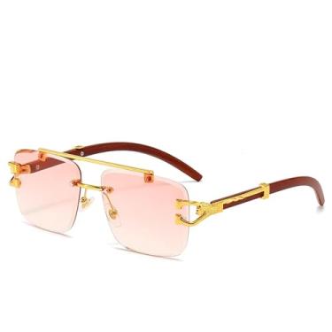 Imagem de Óculos de sol vintage clássicos sem aro, femininos, masculinos, fashion, luxo, viagem, madeira, metal (laranja, vermelho)