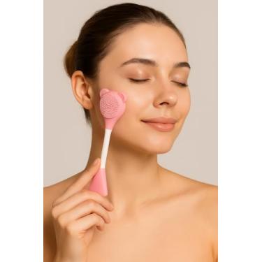 Imagem de Escova Espátula Dupla de Silicone para Rosto – Limpeza Facial Profunda, Remoção de Cravos Maquiagem e Skincare - MELLUZ (Rosa)