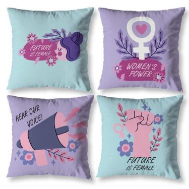 Imagem de Kit 4 Capas de Almofada Feminista Decorativa Digital Sala Com Zíper Gi