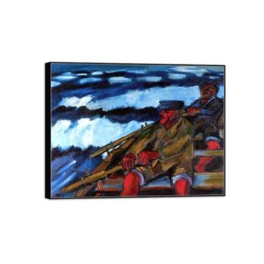 Imagem de MUHJDYC Pintura famosa de Hermann Max Pechstein - Pescador em Barco - Arte de parede para sala de estar - Reprodução 60x80cm-23x31in moldura preta