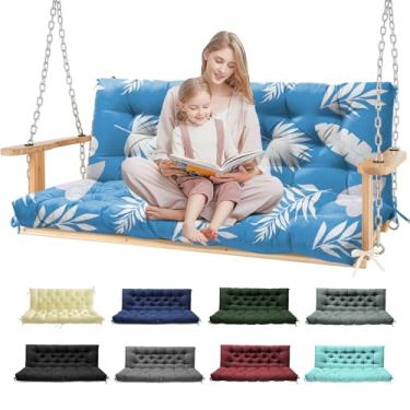 Imagem de Tycdiose Almofadas de balanço de varanda, almofadas de balanço impermeáveis para móveis ao ar livre almofadas de banco de balanço espessas de substituição de 2 a 3 lugares com laços para balanço de