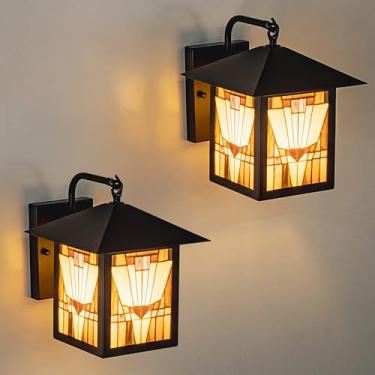 Imagem de Wellmet Conjunto De 2 Arandelas Pretas, Luminária Para Varanda Externa, Porta Entrada Com Cúpula Estampada Estilo Tiffany Sala Estar, Corredor, Entrada, Garagem, Hall