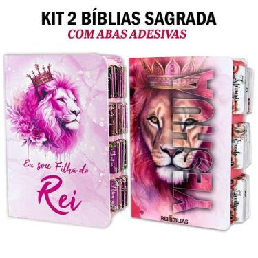Imagem de Kit 2 Bíblia Sagrada Evangélica Com Índice Abas Adesivas - Filha do re