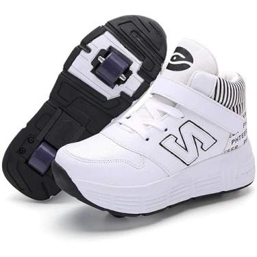 Imagem de Tênis De Skate Técnico Para Crianças, Tênis De Skate De Roda, Sapatos De Polia Invisível Rodas Duplas, Juventude/Menina Esportes Ao Ar Livre Cross, White, 39 EU