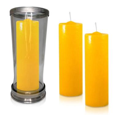 Imagem de Kit Copo Suporte Vidro Para Vela + 3 Velas Votivas 7 Dias Amarela Com Essência Mel 250g