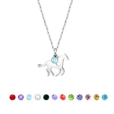 Imagem de Mieoyue Presente de cavalo para ela, colar de cavalo, pingente de pedra da sorte presente de aniversário personalizado para mulheres, Adjustable, Aço inoxidável, Sem Pedra Preciosa