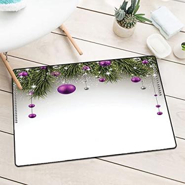 Imagem de Tapete de entrada de Natal de grau comercial, árvore com tinsel e bola com fita de presente imagem de celebração, para ambientes internos e externos, porta da frente, L 90 x C 119 cm, roxo cinza e
